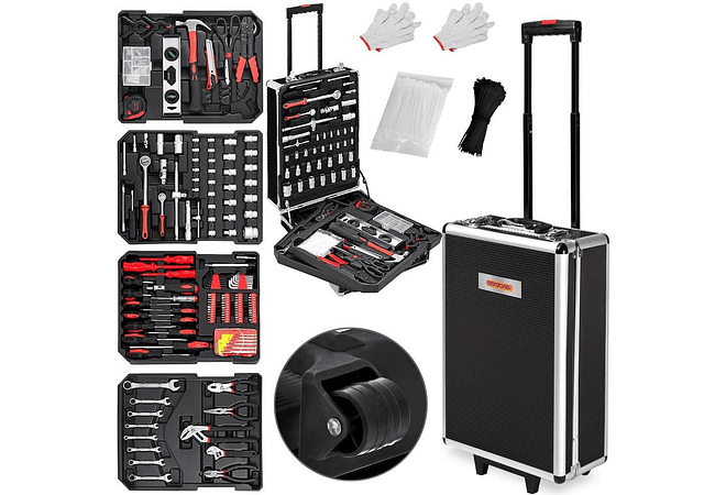 Monzana Mala de ferramentas com 899 peças caixa de ferramentas com cabo telescópico e rodas