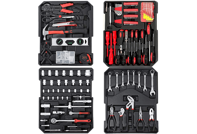 Monzana Mala de ferramentas com 899 peças caixa de ferramentas com cabo telescópico e rodas