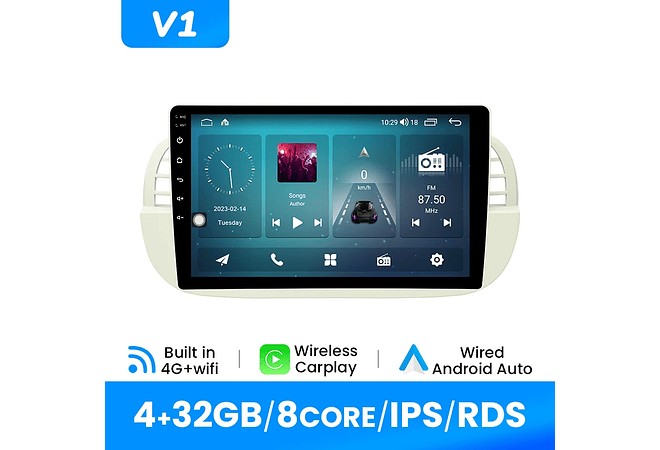 RD092 Android Fiat 500 2007-2014 1GB a 8GB RAM e 16GB a 128GB ROM com ou sem Carplay