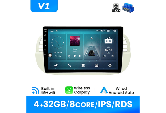 RD092 Android Fiat 500 2007-2014 1GB a 8GB RAM e 16GB a 128GB ROM com ou sem Carplay