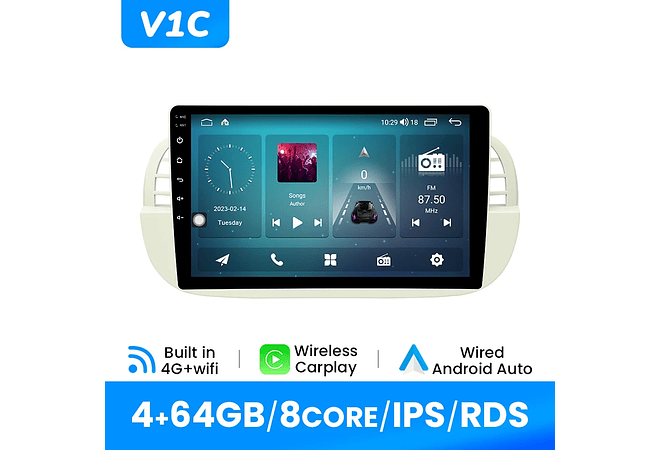 RD092 Android Fiat 500 2007-2014 1GB a 8GB RAM e 16GB a 128GB ROM com ou sem Carplay
