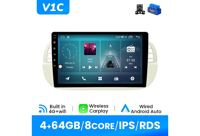 RD092 Android Fiat 500 2007-2014 1GB a 8GB RAM e 16GB a 128GB ROM com ou sem Carplay
