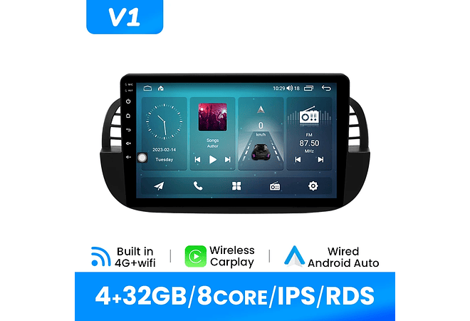 RD092 Android Fiat 500 2007-2014 1GB a 8GB RAM e 16GB a 128GB ROM com ou sem Carplay