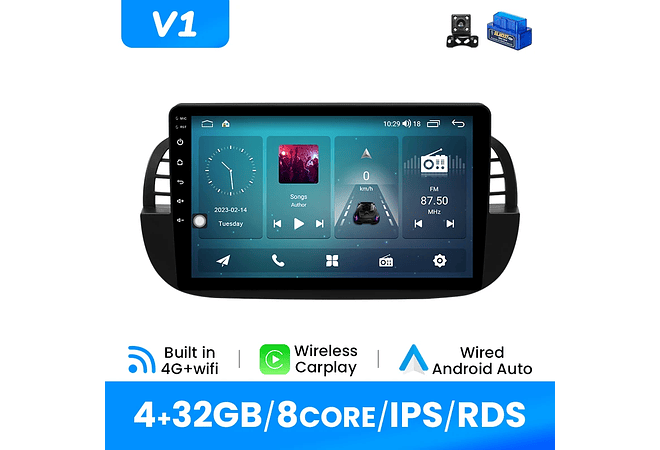 RD092 Android Fiat 500 2007-2014 1GB a 8GB RAM e 16GB a 128GB ROM com ou sem Carplay