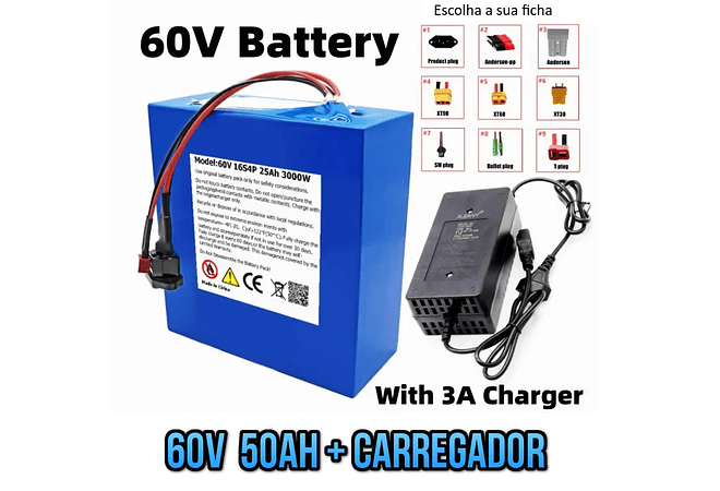 IMP0002 Bateria scooter moto eletrica 60v desde 20ah 25ah 30ah 40ah 50ah com carregador