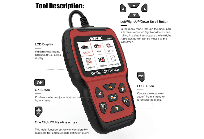 IMP0008 Ancel AS500 OBD2 Ferramenta de diagnóstico OBD 2 do motor do carro