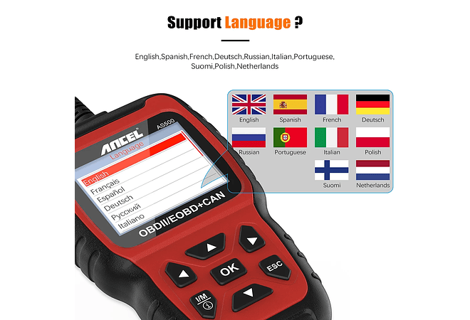 IMP0008 Ancel AS500 OBD2 Ferramenta de diagnóstico OBD 2 do motor do carro