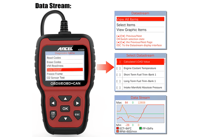 IMP0008 Ancel AS500 OBD2 Ferramenta de diagnóstico OBD 2 do motor do carro