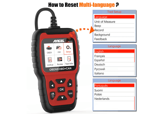 IMP0008 Ancel AS500 OBD2 Ferramenta de diagnóstico OBD 2 do motor do carro
