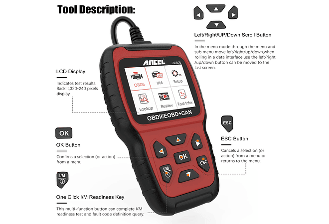 IMP0008 Ancel AS500 OBD2 Ferramenta de diagnóstico OBD 2 do motor do carro