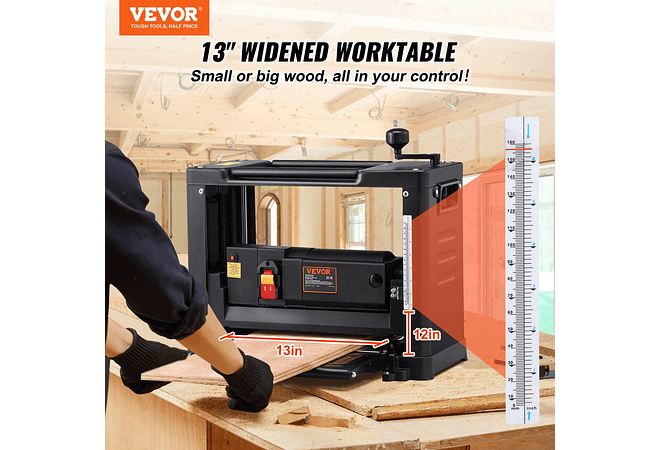 IMP0009- Vevor- Plaina com duas lâminas de 13 espessuras, motor de 15A 1800W com 23500 rpm