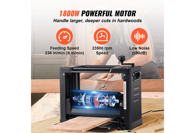 IMP0009- Vevor- Plaina com duas lâminas de 13 espessuras, motor de 15A 1800W com 23500 rpm