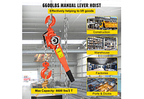 IMP0014- Alavanca manual de corrente com gancho 5 pés Cadeia e 6,600 lbs Rolamento e Liga Aço