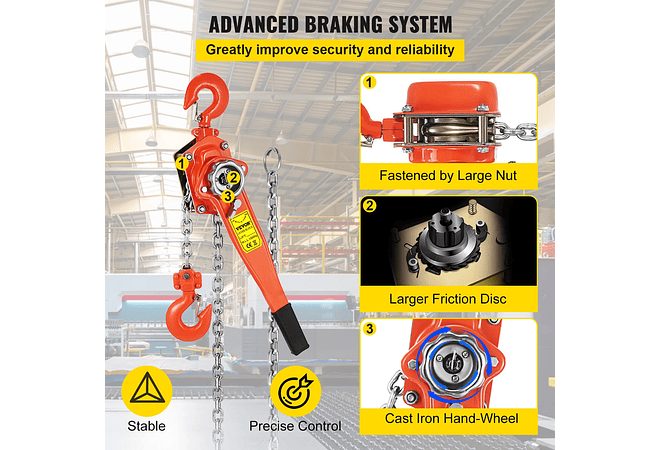 IMP0014- Alavanca manual de corrente com gancho 5 pés Cadeia e 6,600 lbs Rolamento e Liga Aço