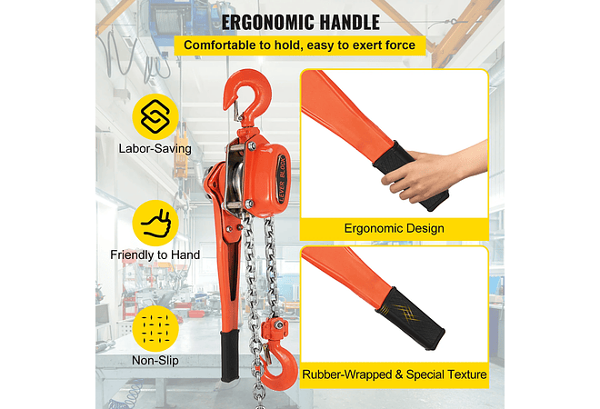 IMP0014- Alavanca manual de corrente com gancho 5 pés Cadeia e 6,600 lbs Rolamento e Liga Aço