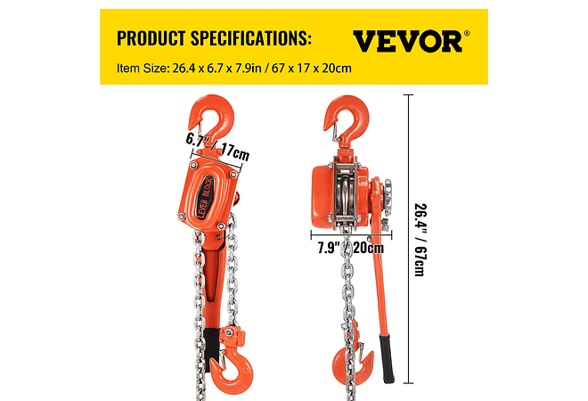 IMP0014- Alavanca manual de corrente com gancho 5 pés Cadeia e 6,600 lbs Rolamento e Liga Aço