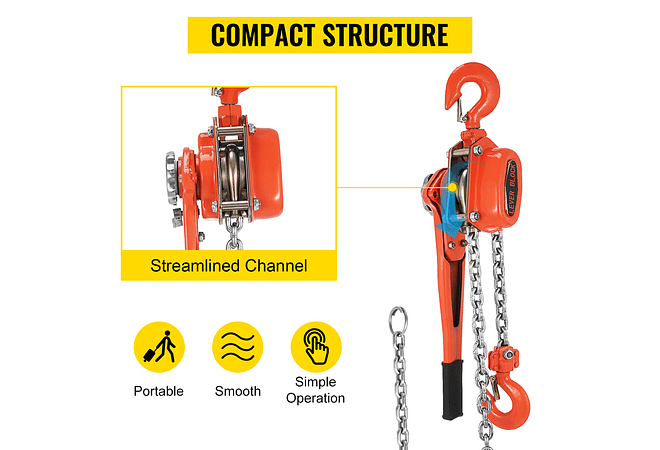 IMP0014- Alavanca manual de corrente com gancho 5 pés Cadeia e 6,600 lbs Rolamento e Liga Aço