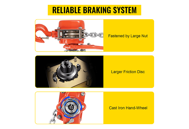IMP0014- Alavanca manual de corrente com gancho 5 pés Cadeia e 6,600 lbs Rolamento e Liga Aço