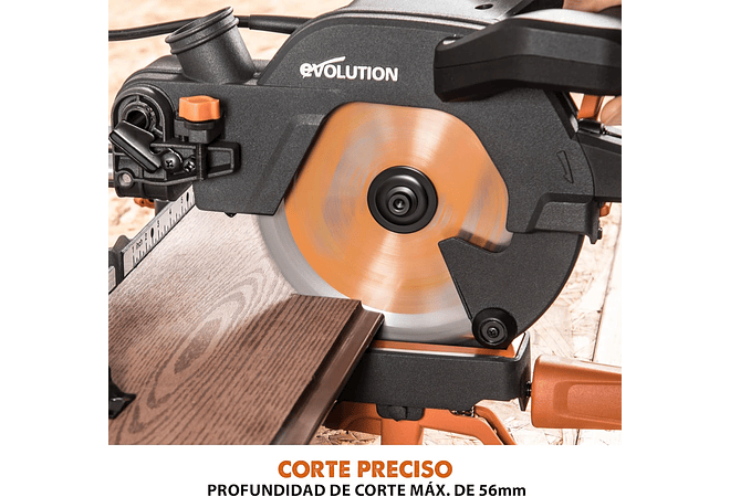 IMP0016- Evolution Serra de esquadria deslizante de 185 mm (R185SMS+) de Evolution com corte multimaterial; bisel de 45°, mitra de 50°; guia a laser. 