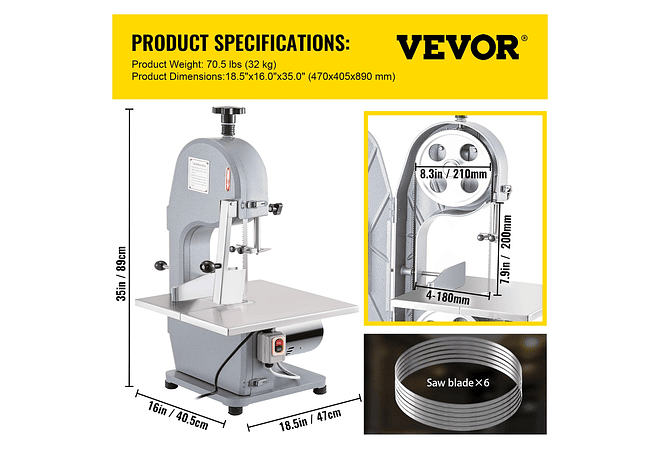 IMP0037- Máquina de corte profissional elétrica de carne/osso - VEVOR