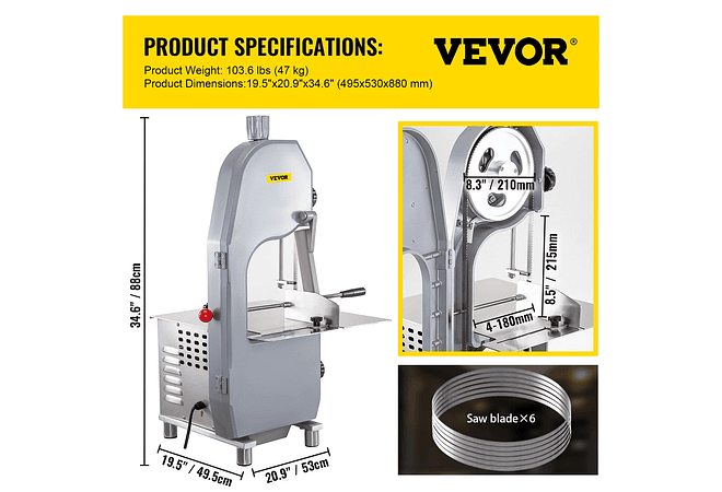 IMP0037- Máquina de corte profissional elétrica de carne/osso - VEVOR