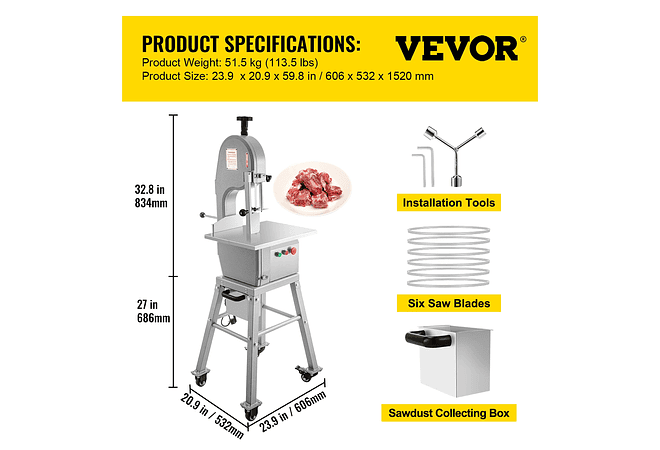 IMP0037- Máquina de corte profissional elétrica de carne/osso - VEVOR