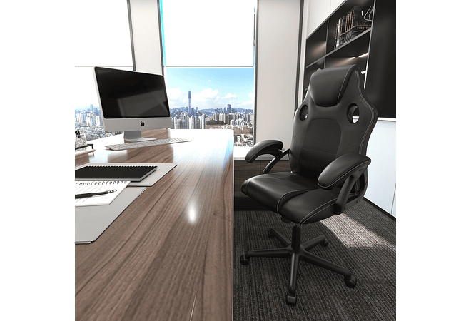 IMP0028- Cadeira de ergonómica de couro para jogos, cadeira giratória de escritório para computador de trabalho (preto)