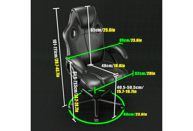 IMP0028- Cadeira de ergonómica de couro para jogos, cadeira giratória de escritório para computador de trabalho (preto)