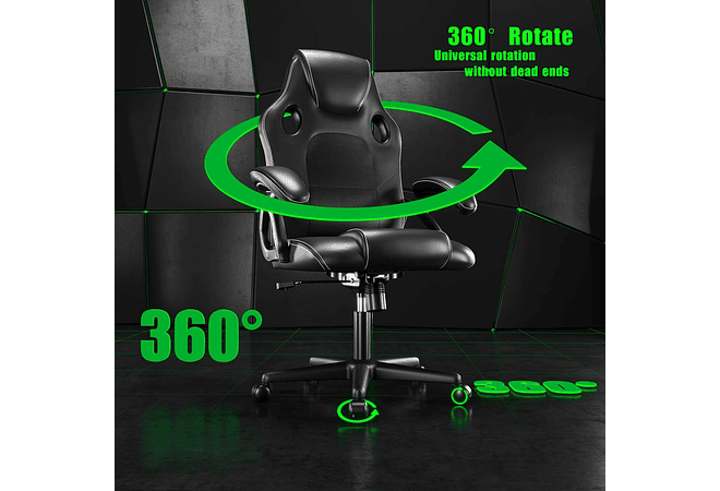 IMP0028- Cadeira de ergonómica de couro para jogos, cadeira giratória de escritório para computador de trabalho (preto)