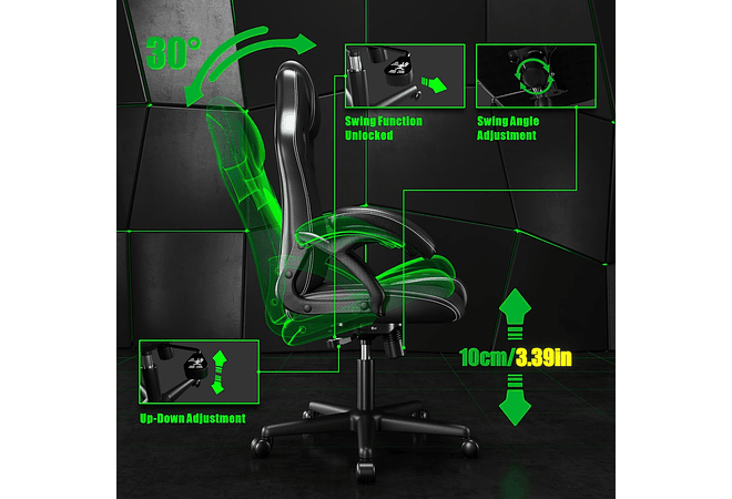 IMP0028- Cadeira de ergonómica de couro para jogos, cadeira giratória de escritório para computador de trabalho (preto)