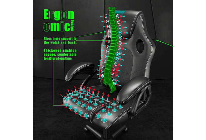 IMP0028- Cadeira de ergonómica de couro para jogos, cadeira giratória de escritório para computador de trabalho (preto)