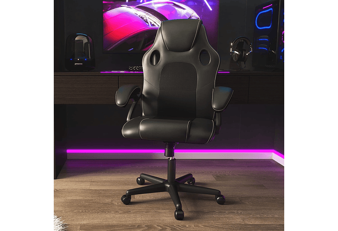 IMP0028- Cadeira de ergonómica de couro para jogos, cadeira giratória de escritório para computador de trabalho (preto)