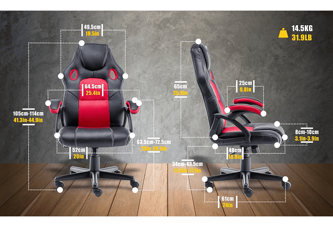 IMP0028- Cadeira de ergonómica de couro para jogos, cadeira giratória de escritório para computador de trabalho (preto)