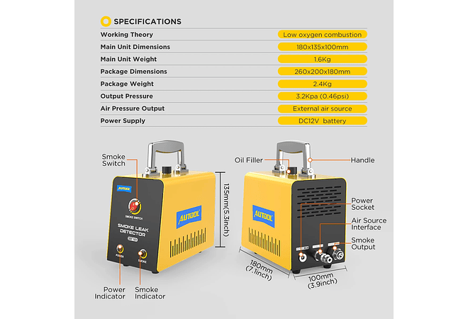 IMP0034- AUTOOLDetetor de Fuga de fumo automóvel, Automotive Sem Bomba, EVAP Vazamento, Gás Vazamento Locator, Tubo de Óleo Gerador, Ferramenta de Diagnóstico, SDT101, 12V