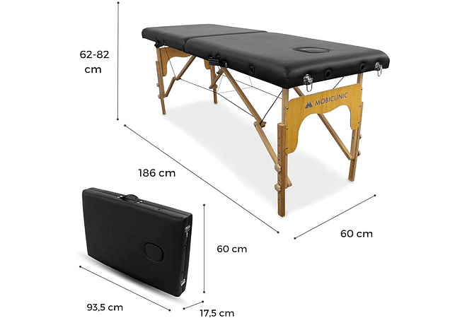 IMP0036- Mobiclinic, Maca de massagem dobrável, CM-01 básico, mesa de massagem, maca de massagem profissional, portátil, madeira, 2 corpos, marca espanhola, regulável, 180 x 60 cm,...