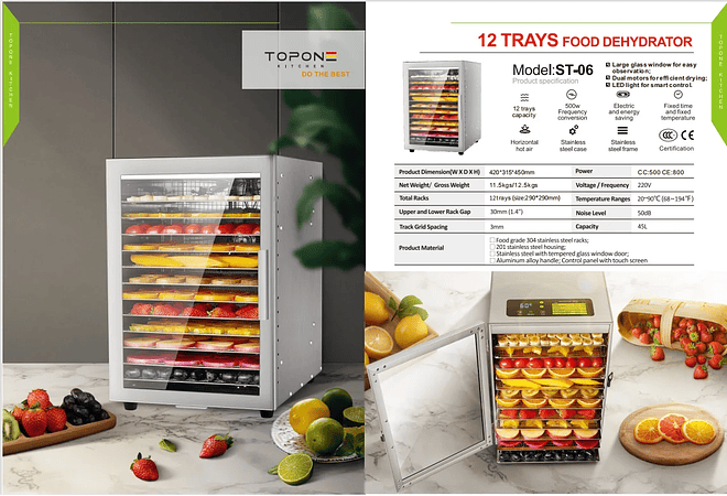 IMP0042-Secador de alimentos doméstico com 12 camadas 220 vfrutas, máquina de secagem, desidrata e dissolução de alimentos 