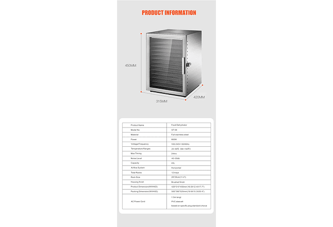 IMP0042-Secador de alimentos doméstico com 12 camadas 220 vfrutas, máquina de secagem, desidrata e dissolução de alimentos 