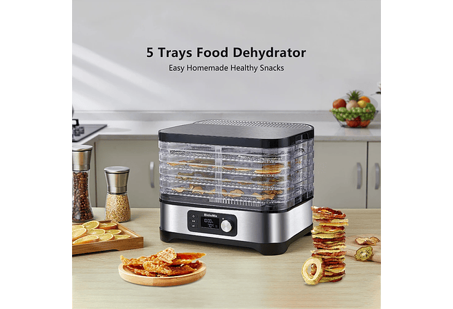 IMP0043- Biolomix bpa livre 5 bandejas secador de alimentos desidratador com temporizador digital e controle de temperatura para frutas carne vegetal carne seca