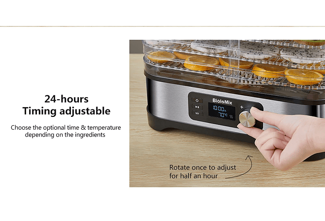 IMP0043- Biolomix bpa livre 5 bandejas secador de alimentos desidratador com temporizador digital e controle de temperatura para frutas carne vegetal carne seca