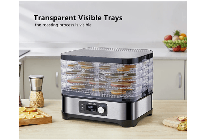 IMP0043- Biolomix bpa livre 5 bandejas secador de alimentos desidratador com temporizador digital e controle de temperatura para frutas carne vegetal carne seca