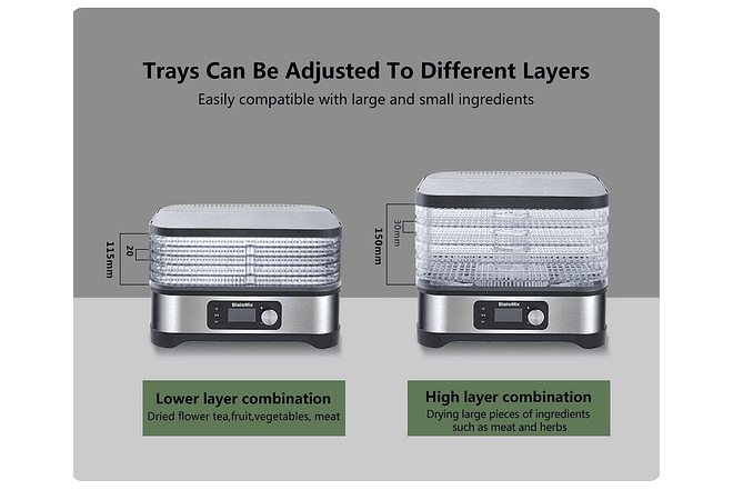 IMP0043- Biolomix bpa livre 5 bandejas secador de alimentos desidratador com temporizador digital e controle de temperatura para frutas carne vegetal carne seca