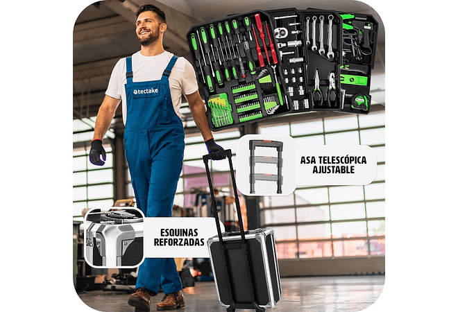 IMP0063- TecTake Mala ferramentas profissional com 1200 peças, carrinho ferramentas com pega telescópica, caixa de ferramentas completa com 4 níveis, carrinho de ferramentas ofici...