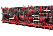 IMP0065- Parede para ferramentas - 2304 x 780 mm, conjunto de 116 suportes para ferramentas com parede perfurada, 