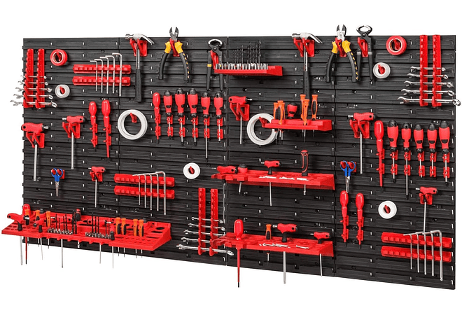 IMP0065- Parede para ferramentas - 2304 x 780 mm, conjunto de 116 suportes para ferramentas com parede perfurada, 