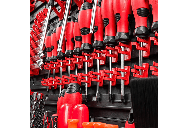 IMP0065- Parede para ferramentas - 2304 x 780 mm, conjunto de 116 suportes para ferramentas com parede perfurada, 