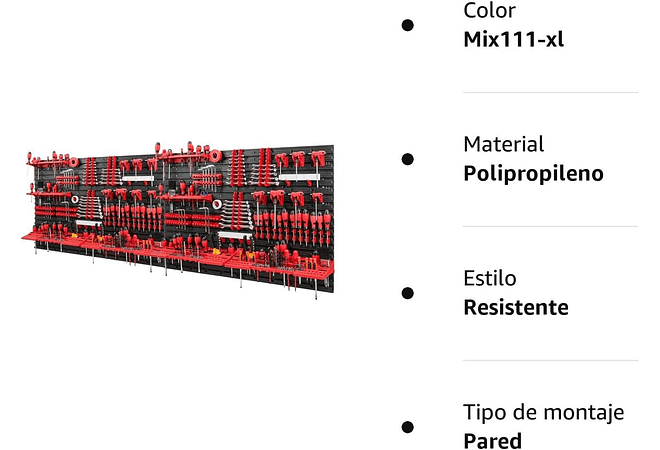 IMP0065- Parede para ferramentas - 2304 x 780 mm, conjunto de 116 suportes para ferramentas com parede perfurada, 