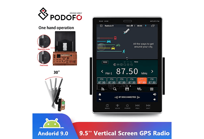 IMP0075- Rádio para automóvel , ecrã vertical, Auto Stereo Universal, Rádio, Mapa GPS para Volkswagen, Nissan, Kia, 2 Din, 9,5&quot;