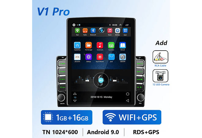 IMP0078- Rádio Carro Podofo Android, Tela Vertical, Navegação GPS, Autoradio, Estilo Tesla, Unidade de Cabeça, Receptor Estéreo, RDS, 9.7 &quot;, 2 Din