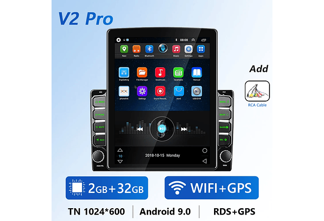 IMP0078- Rádio Carro Podofo Android, Tela Vertical, Navegação GPS, Autoradio, Estilo Tesla, Unidade de Cabeça, Receptor Estéreo, RDS, 9.7 &quot;, 2 Din
