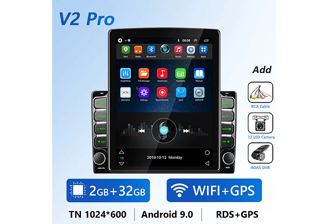 IMP0078- Rádio Carro Podofo Android, Tela Vertical, Navegação GPS, Autoradio, Estilo Tesla, Unidade de Cabeça, Receptor Estéreo, RDS, 9.7 &quot;, 2 Din